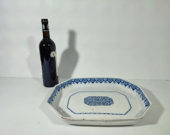18th Serving Dish, Rouen Faience / France / Antique White and Blue Ceramic / Free Delivery