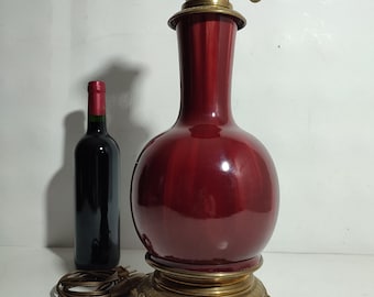 18th Century Oxblood Porcelain Vase Lamp / China Qing Dynasty / Chinese Oil / Free Shipping