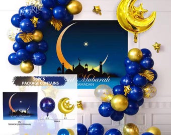 50ct Blue and Gold Eid Mubarak Balloon Background Ramadan Kareem Decoration Balloons Ramadan Mubarak Muslim Islamic Festival Party Supplies