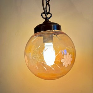 Vintage engraved glass pendant light image 6