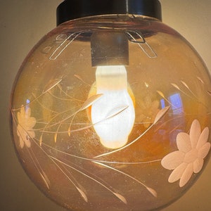 Vintage engraved glass pendant light image 7