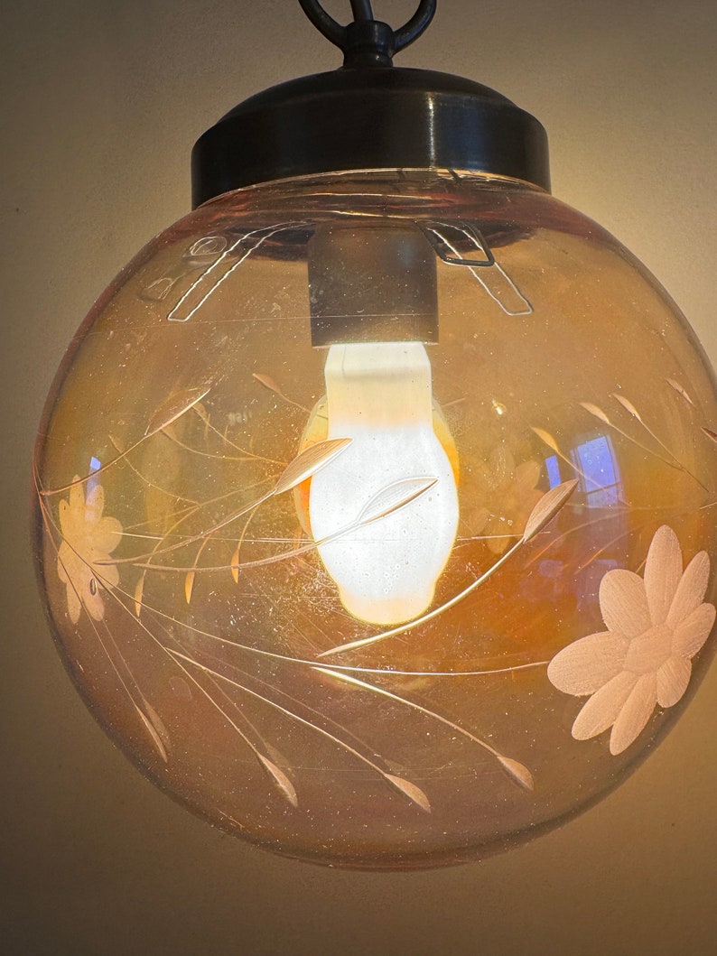 Lámpara colgante vintage de cristal grabado imagen 7