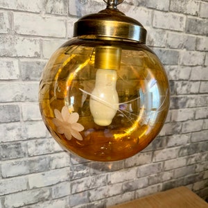 Vintage engraved glass pendant light image 2