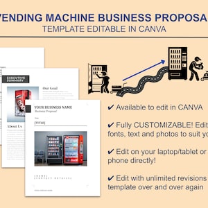 Vending Machine Business Proposal Template, EDITABLE Business Plan in CANVA