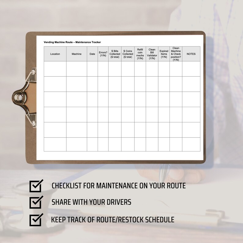 Vending Machine Business Maintenance Checklist Product Tracking