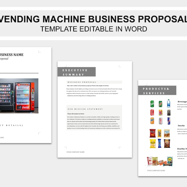 Vending Machine Business Proposal Template, EDITABLE Business Plan in Word