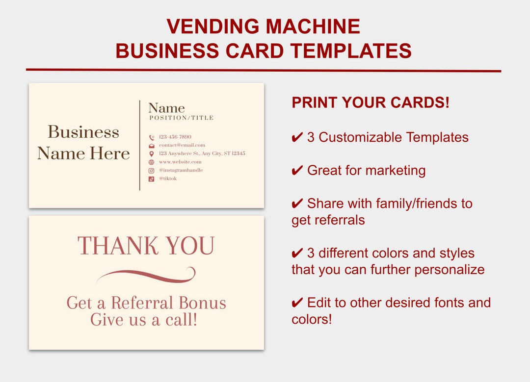 Vending Machine Business Card Templates, EDITABLE in CANVA Marketing