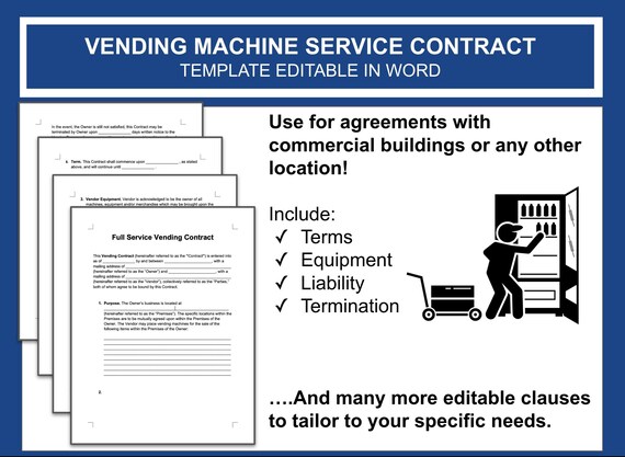 Vending Machine Full Service Contract | Site Agreement, EDITABLE in Word