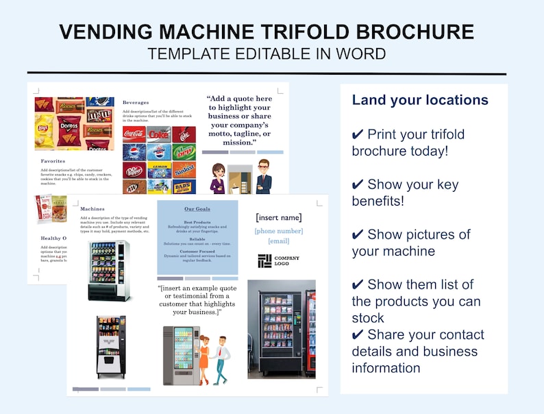 Vending Machine Trifold Brochure Template, EDITABLE Business Plan in ...