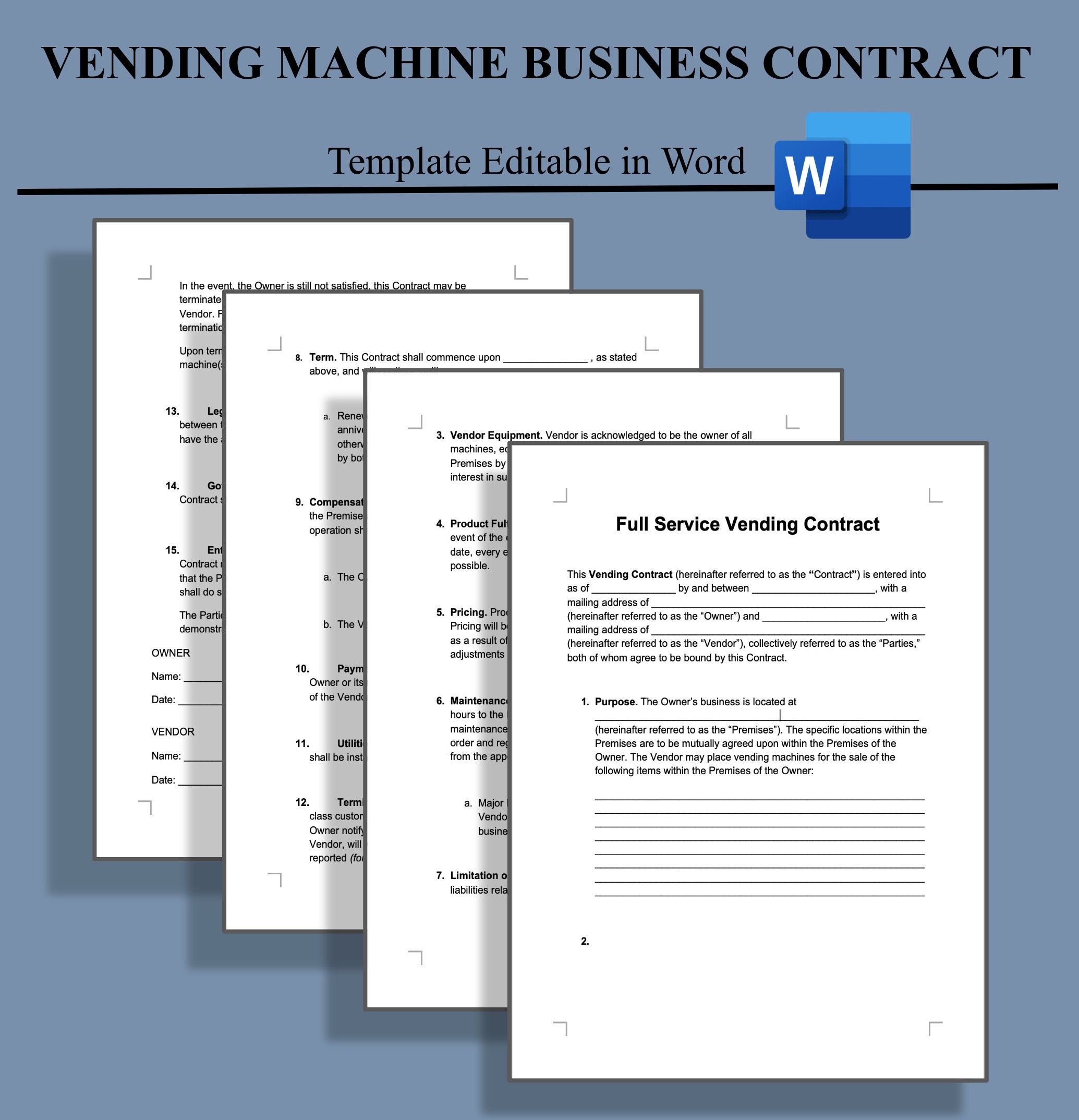 Vending Machine Business Site Agreement, EDITABLE in Word Etsy