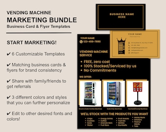 Vending Machine Business Marketing Bundle |Templates, EDITABLE in CANVA | Location Scouting