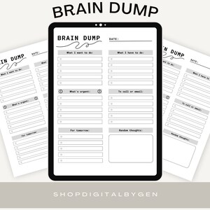 Digital Daily Brain Dump Template, Printable, ADHD Brain Dump, Thought ...