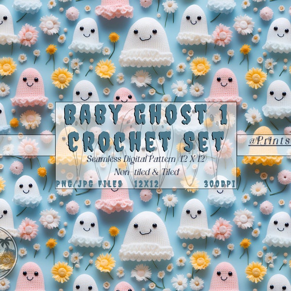 Creepy Cute Pattern Seamless,Floral Halloween Ghost,Creepy Crochet PNG,Halloween Babyshower ,Pastel Halloween Digital Paper,Amigurumi File