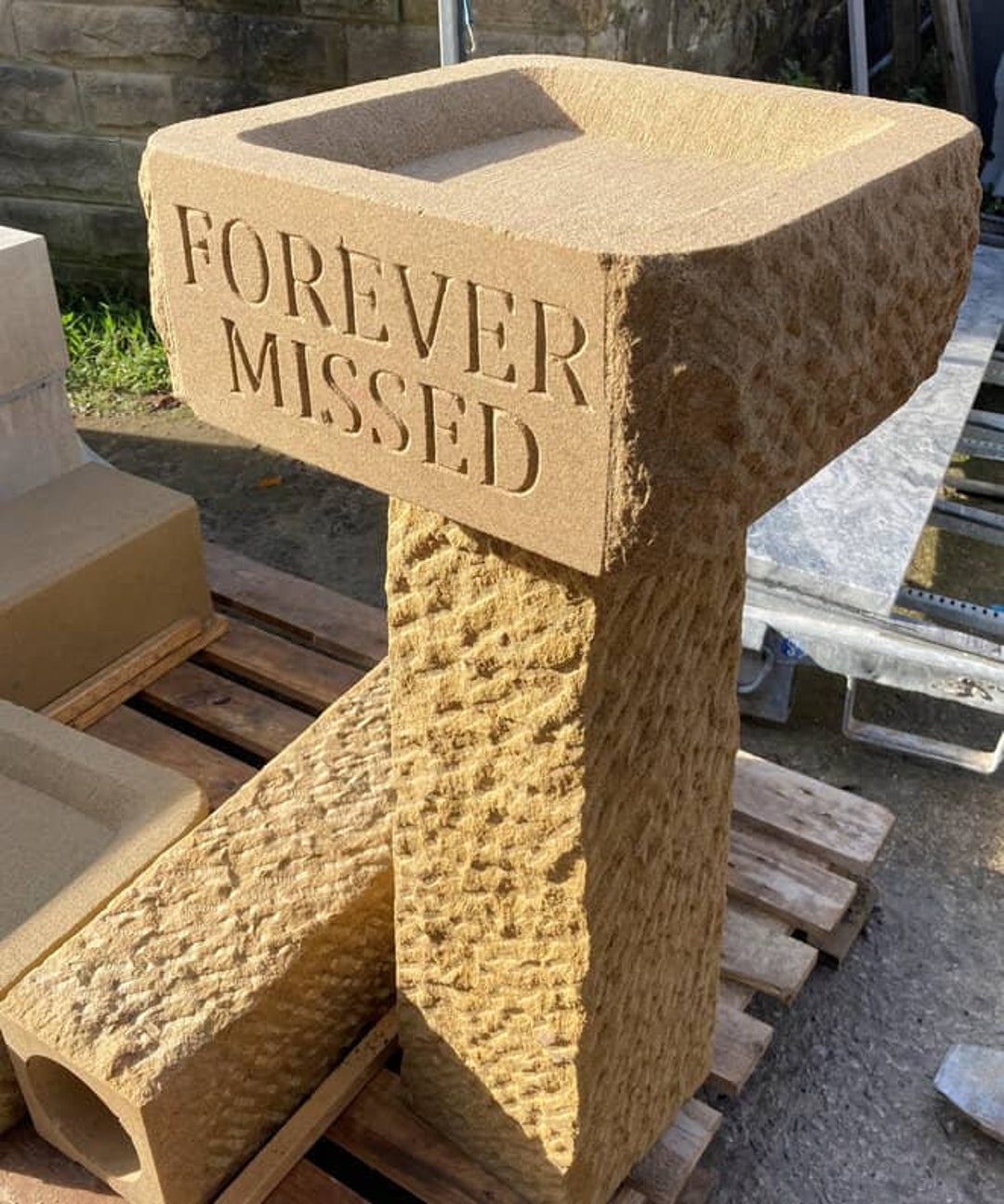 Rustic Stone Memorial Garden Bird Bath Etsy