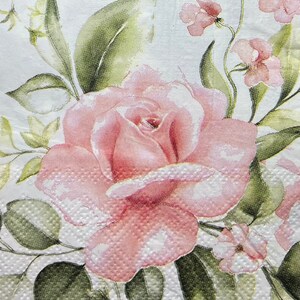 Decoupage Paper Napkins- Set of 3 Dinner Guest- Pink Roses and White Roses