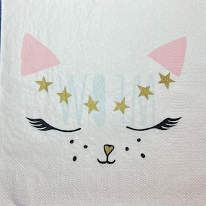 Decoupage Paper Napkins- 2 Cat Napkins- Baby Pink Luncheon Napkins