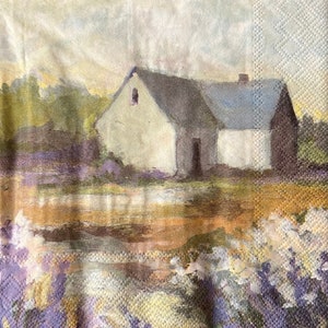 Decoupage Paper Napkins - Set of 3 - Watercolor- Countryside House-Farmhouse-Barn-floral