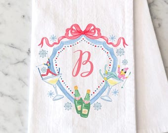 Personalized Ski Tea Towel, Watercolor Ski Lodge Vacation Flour Sack Towel, Ski Theme Kitchen Towel, Apres Ski Gift