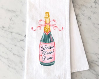 Mahjong Champagne Tea Towel, Watercolor Mahjong Kitchen Decor,  Mahjong Cocktail Flour Sack Towel, Wine and Mahjong Kitchen Towel