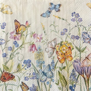 Decoupage Paper Napkins- Set of 2 Cocktail- Butterfly, Floral, Wildflowers