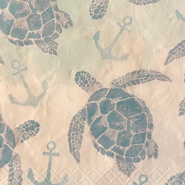 Decoupage Paper Napkins- Set of 3 Luncheon- Ocean, Turtles, Sea Turtles, Beach, Coastal