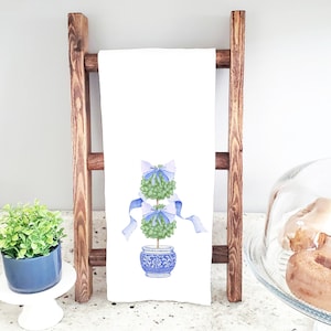 Chinoiserie Topiary Tea Towel- Boxwood Topiary - Flour Sack Towel- Spring Kitchen Towel- Spring Decor- Personalized Kitchen Decor