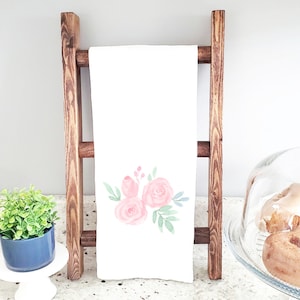 Watercolor Tea Towel, Pink Roses, Bouquet, Grandmillennial, Flour Sack Towel, Shower, Wedding