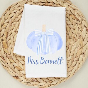 Watercolor Blue Pumpkin Tea Towel: Fall Kitchen Decor