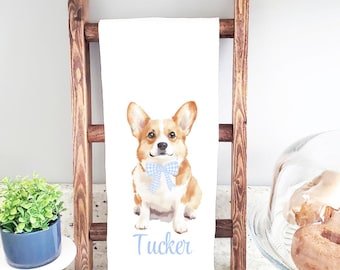 Personalized Corgi Tea Towel: Custom Watercolor Pet Portrait