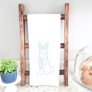 Blue Bunny Flour Sack Towel: Easter Spring Kitchen Decor