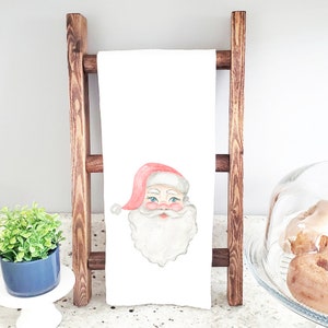 Watercolor Vintage Santa Flour Sack Towel, Personalized, Tea Towel, Hostess Gift, Christmas Gift, Teacher