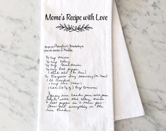Hand Written Family Recipe Towel, Keepsake Recipe Towel, Personalized Family Heirloom Gift, Meaningful Keepsake