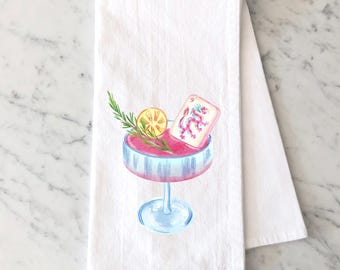 Personalized Mahjong Flour Sack Towel: Watercolor Kitchen Decor