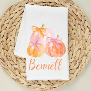 Pink Pumpkin Tea Towel: Watercolor Fall Kitchen Decor