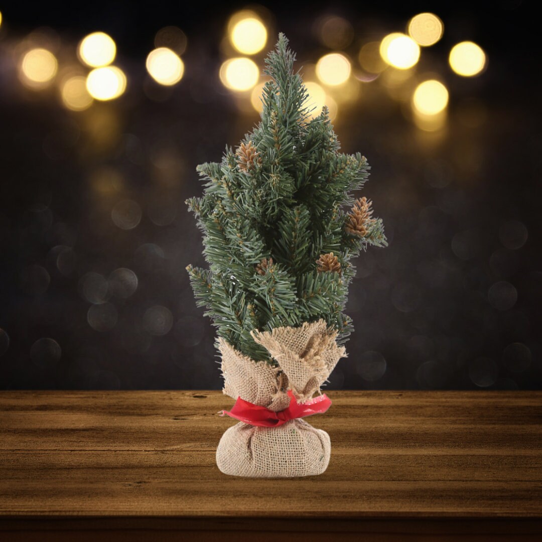 Rustic Tabletop Christmas Tree Artificial Pine With Burlap Base Perfect