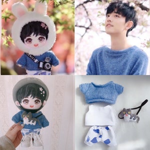 20cm Plush Doll boy clothes set bunny ears cat bag blue sweater fashion suits for 20cm doll clothing The Untamed Xiao zhan same style
