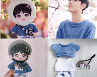 20cm Plush Doll boy clothes set bunny ears cat bag blue sweater fashion suits for 20cm doll clothing The Untamed Xiao zhan same style