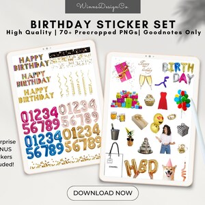 Birthday Digital Stickers, Goodnotes Stickers, Digital Planner Stickers, Precropped PNGs, Precropped Digital Planner Stickers