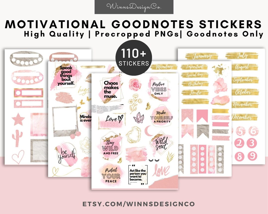 Pink & Gold Goodnotes Stickers, Digital Planner Mood Board (precropped ...