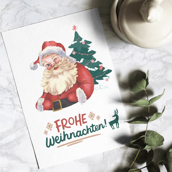 Weihnachtskarte, grußkarte/Postkarte mit Weihnachtsmann und Weihnachtsbaum, Weihnachten minimale Designkarte, Frohe Weihnachten