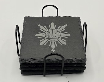 Juego de posavasos FilAm Star Golden States Warriors: grabado láser, soporte con recubrimiento en polvo