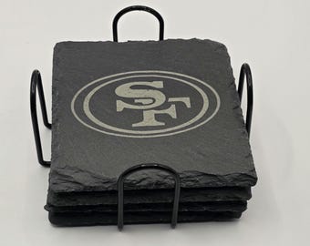 Posavasos de pizarra de los San Francisco 49ers Niners: grabado láser, soporte con recubrimiento en polvo