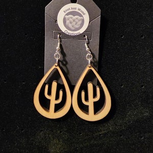 Wood Cactus Earrings