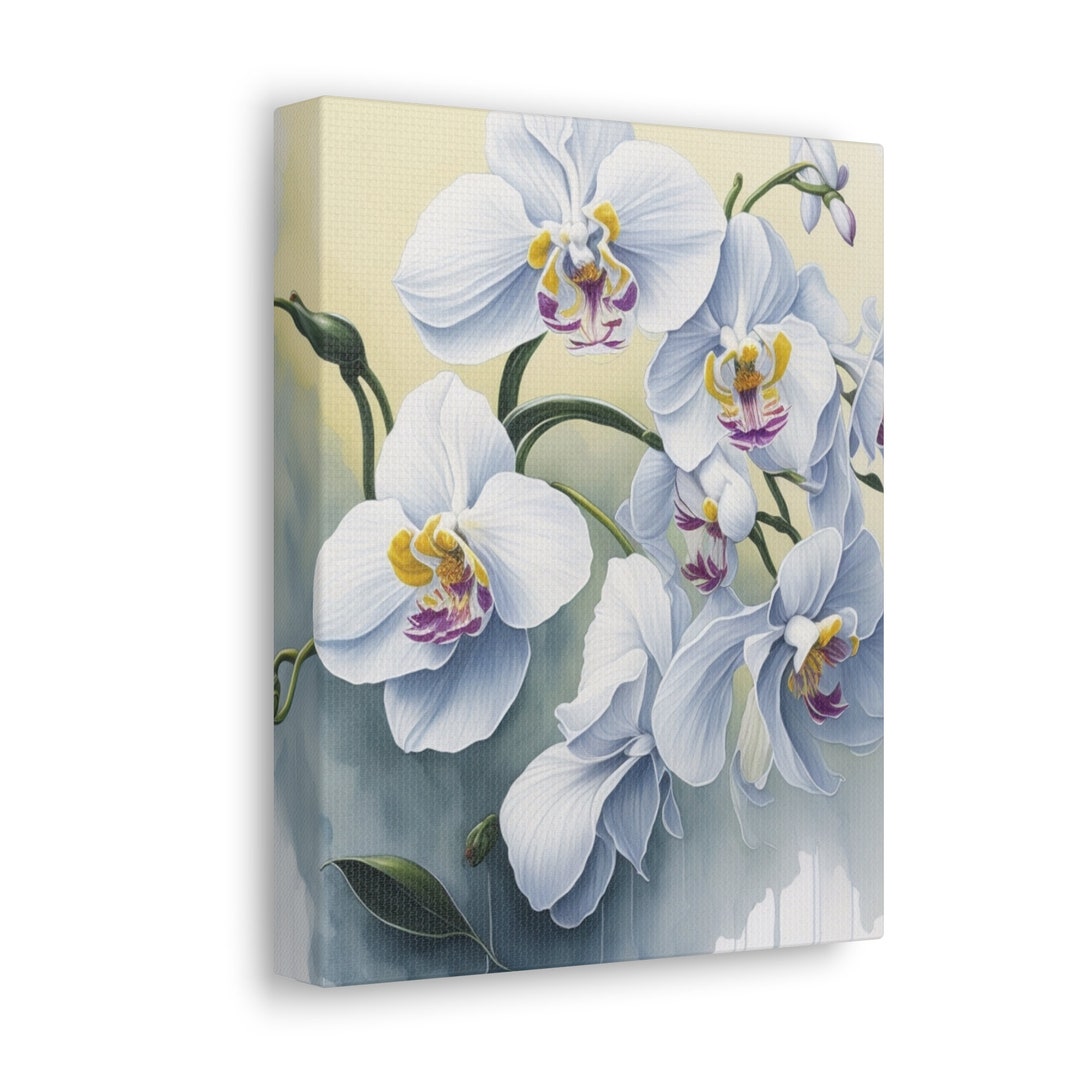 White Watercolor Orchid Canvas Wall Art Orchid White Wall Flower Wall