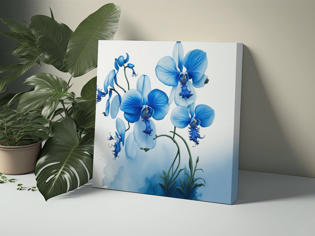 Blue Watercolor Orchid Canvas Wall Art Orchid Purple Wall Etsy