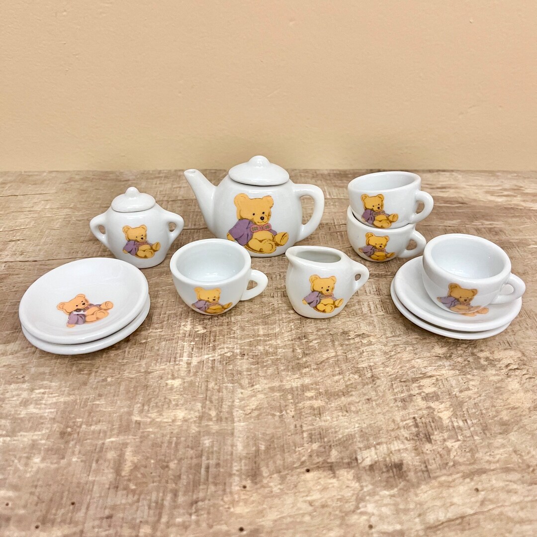 Vintage Miniature Porcelain Teddy Bear Tea Set 13pc Etsy