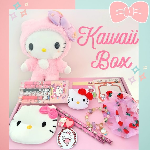 Cute Gift for Kids | Binky Bay Kawaii Box with Cute Stationery Hello Kitty Plushie and other Cute Stuff! Goody Box! Kids Hamper |Mystery Box