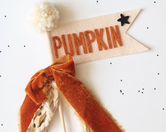Halloween Pennant - Birthday Wand - Party Wand - Magic Wand - Felt Pennant Flag - PUMPKIN