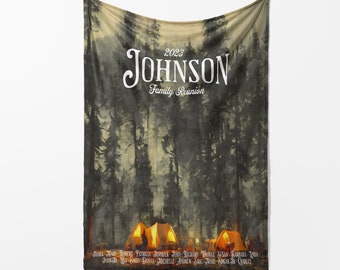 Custom Family Reunion Gift Blanket for Camping Family Camper Blanket Kids Personalized Name Customized Gift Outdoorsman Campfire Artwork