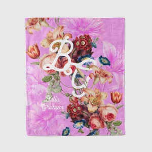 Custom Name Blanket Personalized for Kids, Adult, Baby Gift Personalized Name Flower Mint Blanket Floral Customized Name Gift Idea.